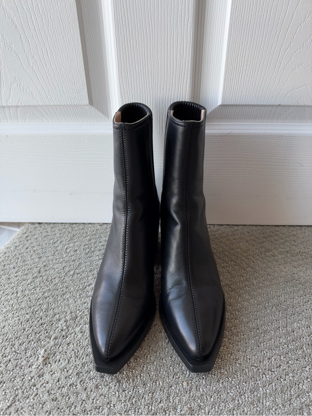 Black Leather Pointed Toe Ankle Boots